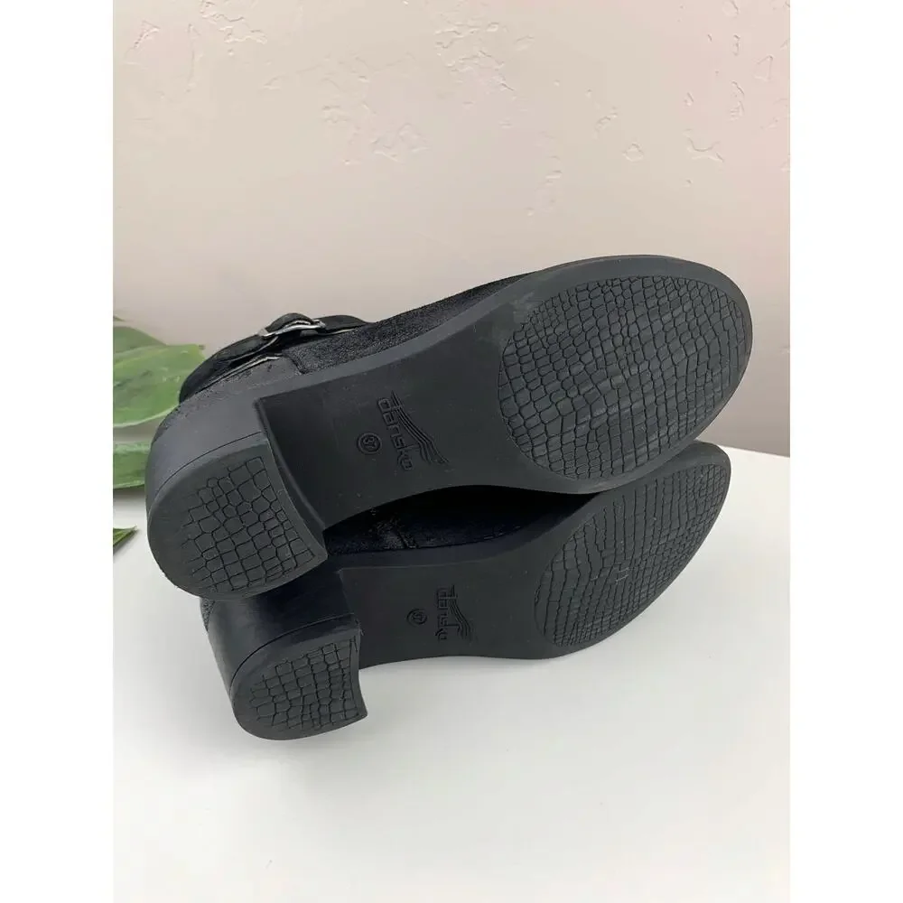 Dansko Cagney Ankle Boots Black Burnished Leather Booties Women's 37 US 6.5 7